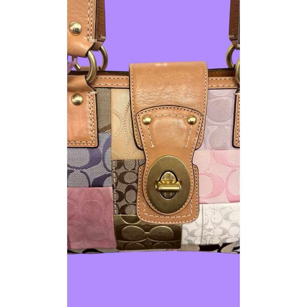 Coach Vintage Signature Patchwork Medium Satchel Pastel Turnlock Rare Y2K - Picture 3 of 10
